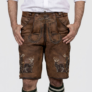 Pantalones Cortos Tradicionales Bordados de Cuero Genuino para Hombre, Traje Bávaro Modelo Ews 0001, Ropa para Oktoberfest - Product Image 5
