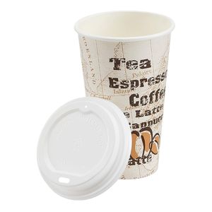 Confezione da 100 Bicchieri di Carta Usa e Getta CafeDesign da 16 oz per Caffè Caldo da Asporto con Coperchi - Product Image 1