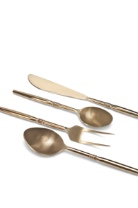 Handcrafted Brass Gold Cutlery Set Modern Slim Round Stem Handle Spoon Fork Knife <b>Flatware</b> Wholesale - Product Image 2