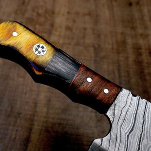 Couteau à découper miniature en acier Damas fait main, manche en bois multicolore, outil utilitaire EDC avec étui en cuir - Product Image 2