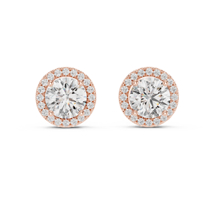 Boucles d'oreilles clous en or blanc 14 carats avec halo de diamants ronds, taille brillant, micro-pavé central, bijoux de mariée de luxe - Product Image 4