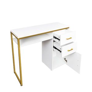 FCH 97*35*78cm White Particleboard Computer Desk with 2 Drawers and 1 Door Iron Pipe Multiple Scene Use - Product Image 6