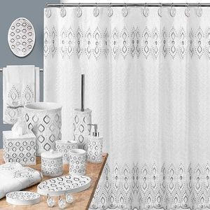 Monaco 12pc Classic Luxury Contemporary Design Bathroom Shower <b>Curtain</b> Set with 12 <b>Hooks</b> - Product Image 4