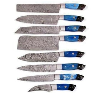 Juego de Cuchillos de Cocina Damasco de 8 Piezas, Forjados a Mano, Cuchillo de Chef, Santoku, Cuchillo para Trinchar, Cuchillo Multiusos, Cuchillos para Pelar con Mango de Madera Azul, OEM ODM - Product Image 2