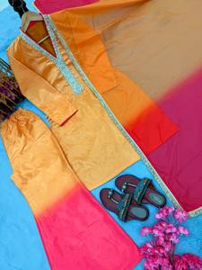 Conjunto de Salwar y Kurta Recto de Diseño Romano para Mujer, con Pantalones Palazzo Anchos Ombre y Dupatta, Ideal para Bodas y Fiestas - Product Image 6