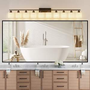 Matte <b>Black</b> Modern 10-<b>Light</b> <b>Bathroom</b> Vanity Lighting 65.4 Inch Mirror White Glass Shades for Bedroom Wall <b>Bathroom</b> Vanity <b>Lights</b> - Product Image 1