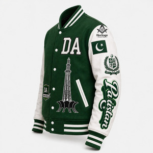 Veste de baseball varsity pour femmes HMR Custom Letterman, verte et blanche, avec broderie |   Vêtements grecs de la fraternité, héritage maçonnique - Product Image 4