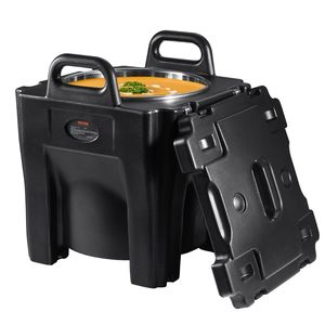 Trasportatore di cibo isolato 32Qt in acciaio inossidabile botte Top nero impilabile per ristorazione Hot Box maniglie integrali attrezzatura ristorante - Product Image 1