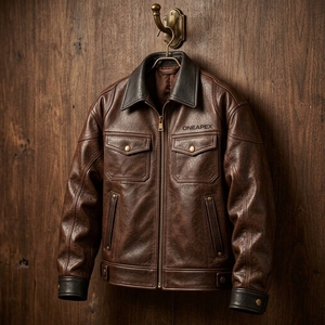 Chaqueta de Cuero Marrón Personalizada para Hombre, Chaqueta de Motociclista de Cuero Genuino, Estilo Vintage, Utilitaria, Talla M, OEM, Prenda Exterior Premium - Product Image 4
