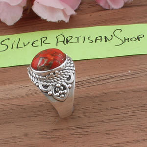 Natural Orange Copper Turquoise Wedding <b>Statement</b> <b>Ring</b> 925 Sterling Silver Spiny Band <b>for</b> <b>Women</b> Southwestern Boho Jewelry - Product Image 3