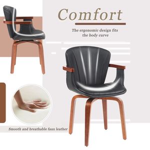 Set di 2 Sedie da Pranzo Girevoli in Legno Curvato Stile Mid-Century Moderno, Sedie Decorative in Pelle PU Termopressata Nera - Product Image 2