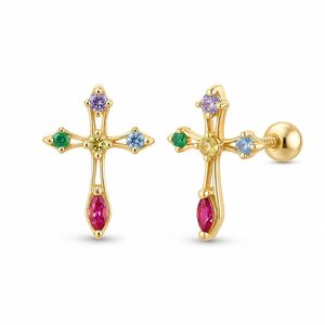 Boucles d'oreilles croisées pour femmes, hauteur 6 mm, avec zircons cubiques colorés, clous en argent S925 pour piercing au cartilage - Product Image 3