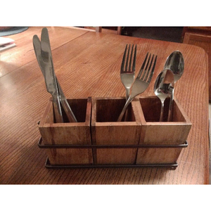 Walnut wooden utensil holder cutlery stand spoon fork knife organizer kitchen countertop storage rustic wood holder - Product Image 2