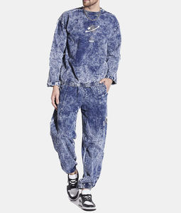 ชุดเซ็ตเสื้อฮู้ดพิมพ์ลายฟอกสีฟ้าพร้อมกางเกงจ็อกเกอร์ขายส่ง ชุดวอร์มโพลีเอสเตอร์แบบยูนิเซ็กซ์ กางเกงจ็อกเกอร์และเสื้อแจ็คเก็ตกันลมสีพื้น - Product Image 4