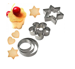 Cortador de Galletas de Acero Inoxidable, 6 Piezas, Corazón, Flor, Estrella, Redondo, Apto para Horno, Herramientas para Hornear, Cortador de Galletas de Acero - Product Image 1