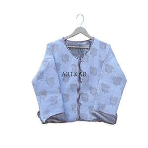 Veste de soirée formelle pour femme, à imprimé floral, en tricot rayé, matelassée, douce, à séchage rapide, avec rembourrage en coton, bouton, col en V - Product Image 2