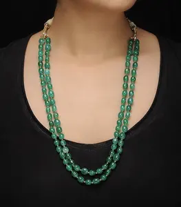 Kalung Batu Berlapis Hijau Onyx NIEN Lapisan Ganda Perhiasan Fashion Desain Zamrud Batu Energi Kualitas Tinggi Warna Bersegi