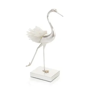 Figura de Grulla Plateada con Plumas de Cristal Blanco, Decoración para el Hogar, Escultura de Animal, Adorno Artístico para Mesa - Product Image 2