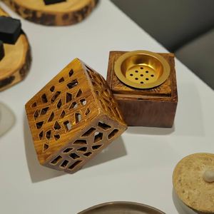Wooden Incense Burner Cube With Geometric Cutouts Brown Black White Color Options Handmade Home <b>Decor</b> Aromatherapy Diffuser - Product Image 5
