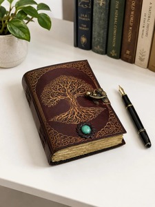 Brown Tree of Life Leather Journal with Brass C-Lock Closure - Product Image 1