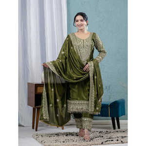 Hermosa Ropa India y Pakistaní, Top Dupatta y Pantalón con Bordado y Trabajo de Secuencia de Codificación - Product Image 5