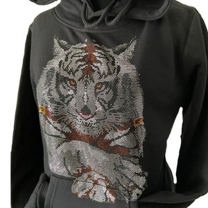 Sweat-shirt à capuche noir pour homme, design tigre en strass, décontracté, en polaire, pour l'automne - Product Image 5
