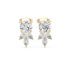 Boucles d'oreilles clous de qualité export, 1 carat chacune, taille ronde et marquise, en or massif 14K, boucles d'oreilles tendance pour femmes, diamant de laboratoire IGI - Product Image 5
