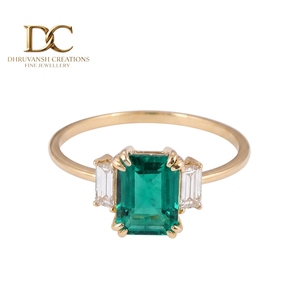 Anillo de Oro Sólido de 14 Quilates de Diseño Elegante, Estilo Étnico, con Diamante Cultivado en Laboratorio Certificado por IGI y Esmeralda Colombiana, Joyería para Mujer - Product Image 1