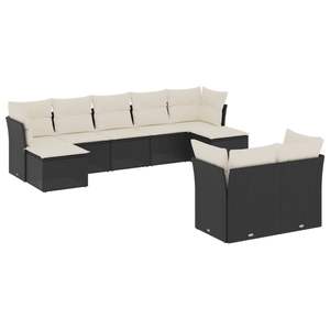 Set di divani da giardino modulari in 9 pezzi in rattan PE nero - Product Image 2