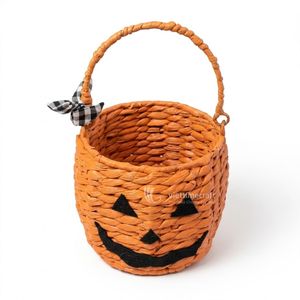 Panier de rangement d'Halloween en forme de citrouille, bol à bonbons tressé à la main, organisateur rond tissé, décoration d'intérieur orange - Product Image 4