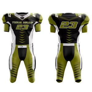 Uniformes de football américain personnalisés pour adultes en gros – Matière polyester/coton de haute qualité, coupe courte, séchage rapide, respirant, avec lettres sur le devant - Product Image 1