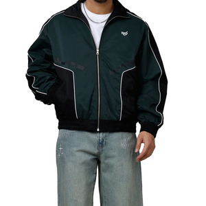 Trendy Men's Sports Jacket <b>Black</b> & Green <b>Windbreaker</b> with Bold Graphic Design Zipper Bomber Jacket Nylon OEM Wholesale Supplier - Product Image 3