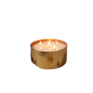 Portavelas de Metal Martillado de Cobre, Centro de Mesa Redondo para Velas Votivas con Borde Acanalado, Decoración para el Hogar - Product Image 1