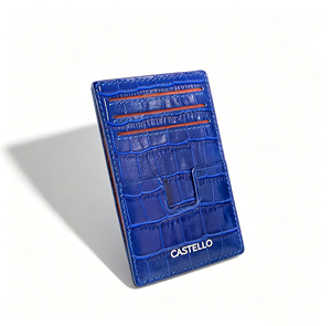 [Calidad Superior] Cartera Delgada de Cuero Genuino Castello con Grabado de Cocodrilo, Tarjetero Abierto de Poliéster en Negro, Azul Marino, Rojo y Verde - Product Image 2