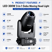 Projecteur LED 3-en-1 à tête mobile 300W, faisceau lumineux 8000K, zoom 4-35 degrés, prisme Gobo, 20 canaux DMX512 RDM, éclairage de scène
