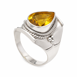 Natural Citrine Gemstone <b>Statement</b> <b>Ring</b> 925 Sterling Silver Handmade Pear Shape Boho Jewelry Gift for Women Men Christmas gift - Product Image 1