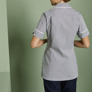 Women's Blue <b>Nurse</b> <b>Uniform</b> Blouse Short Sleeve Woven Cotton Polyester Hospital Work Shirt with White Trim Pockets - Product Image 5
