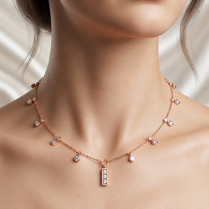 14K Solid Gold Plated Station Necklace <b>for</b> <b>Women</b> Dainty Rhinestone Pendant <b>Choker</b> Layered Look 0.60ctw E VVS1 Lab Grown Diamond - Product Image 3