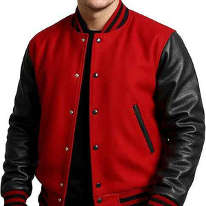 Viral Varsity <b>Jacket</b> Custom Luxury Black <b>Men's</b> Varsity <b>Jacket</b> <b>Leather</b> Sleeves Letterman <b>Jacket</b> Premium Wool Baseball <b>Jacket</b> OEM - Product Image 1