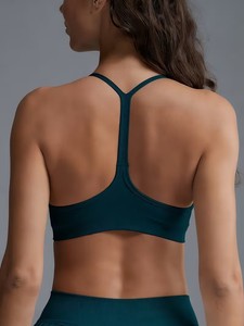 Women Y Back Sports Bra Thin Strap Racerback Gym Yoga <b>Crop</b> <b>Top</b> High Elasticity Breathable Fixed Cup Athletic Bralette - Product Image 1
