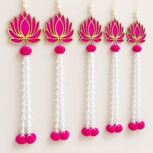 Adorno de Pared con Forma de Flor de Loto Rosa, Borlas Blancas y Lazos Decorativos para el Hogar, Bodas y Diwali - Product Image 1