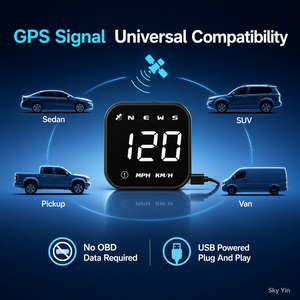 Affichage tête haute GPS HUD pour voiture, <span class=keywords><strong>compteur</strong></span> <span class=keywords><strong>de</strong></span> <span class=keywords><strong>vitesse</strong></span> G45 MPH KMH, boussole, alarme <span class=keywords><strong>de</strong></span> survitesse, luminosité automatique, accessoires universels pour véhicules - Product Image 5