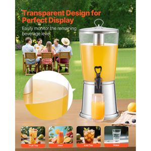 Dispenser per Bevande in Acciaio Inox e Plastica da 2,1 Galloni, Nuovo, Dispenser per Succhi da 5L con Rubinetto e Camera per Ghiaccio per Feste - Product Image 4