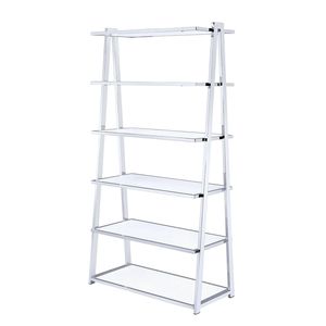 Librerie Eleganti a 6 Ripiani Fissi in Bianco Lucido e Cromo - Product Image 1