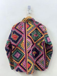 Chaqueta Étnica Suzani de Terciopelo Bordada a Mano, Estilo Boho Floral, Abrigo de Invierno de Algodón con Cuello Alto, Transpirable, con Logotipo Frontal - Product Image 2