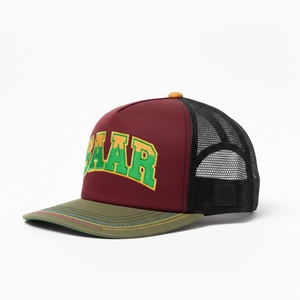 Casquette de camionneur personnalisée avec logo brodé en 3D, 5 panneaux, dos en maille, fermeture snapback, casquette de camionneur premium marron et noir - Product Image 4