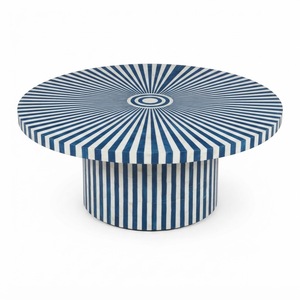 Mesa de Centro con Incrustaciones de Hueso a Rayas Blancas y Negras, Mesa de Centro Cuadrada Geométrica Hecha a Mano, Mueble Moderno con Incrustaciones de Resina - Product Image 4