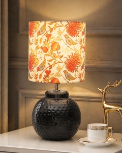 Hammered matt black ginger jar metal <b>table</b> lamp floral bird print shade antique <b>bedside</b> light for bedroom or living room - Product Image 3