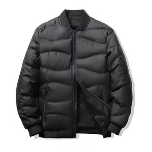 Veste matelassée pour homme à col montant, coupe-vent, zippée, épaisse, en duvet, pour l'hiver, noire, décontractée - Product Image 3