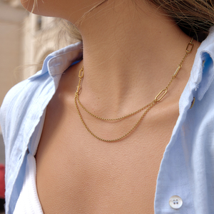 Gold Plated Stainless Steel Necklace with White Rhinestone Accents - Product Image 3